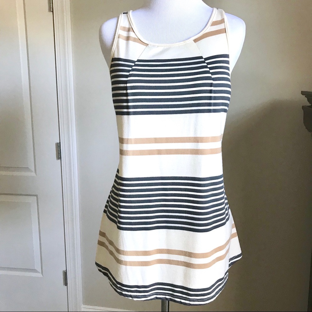 Green Envelope Cream Navy Striped Sleeveless Tank